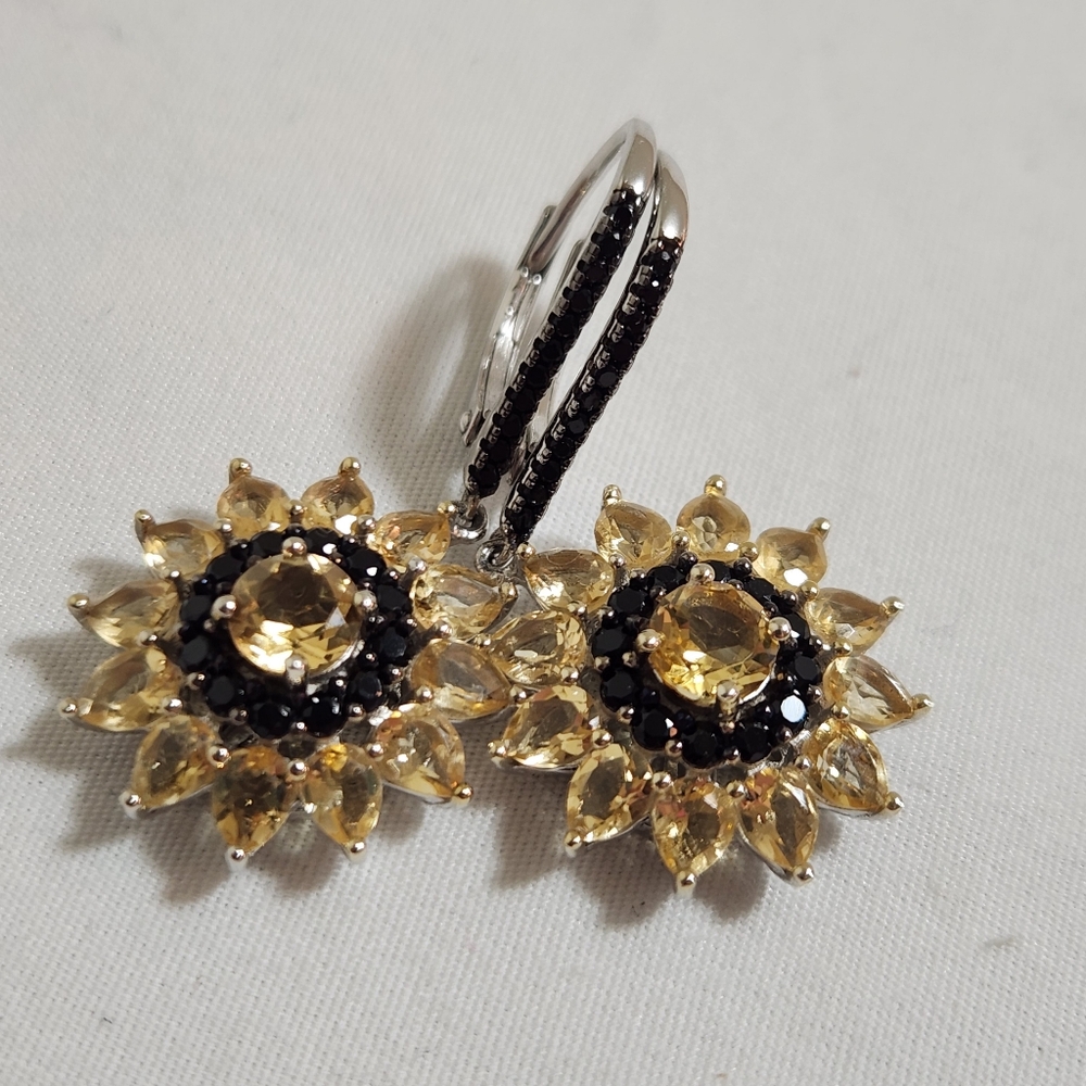 NIB Yellow Citrine Rhodium Over Silver Earrings 4.89ctw - Picture 3 of 7